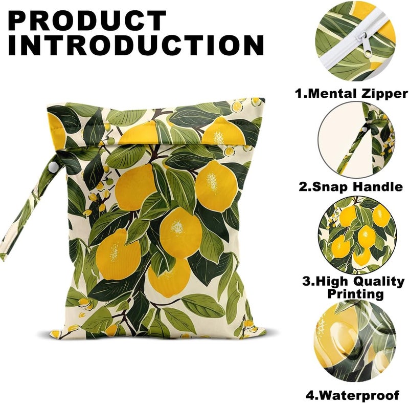 CQM Summer Lemon Wet Bag 12x10 Inch, Rustic Lemon Waterproof Travel Laundry Bags, Washable Reusable Wet Dry Bag for Swimsuit Beach Diapers Dirty Yoga Gym Clothes, Plant Gifts for Women Friend - Image 3